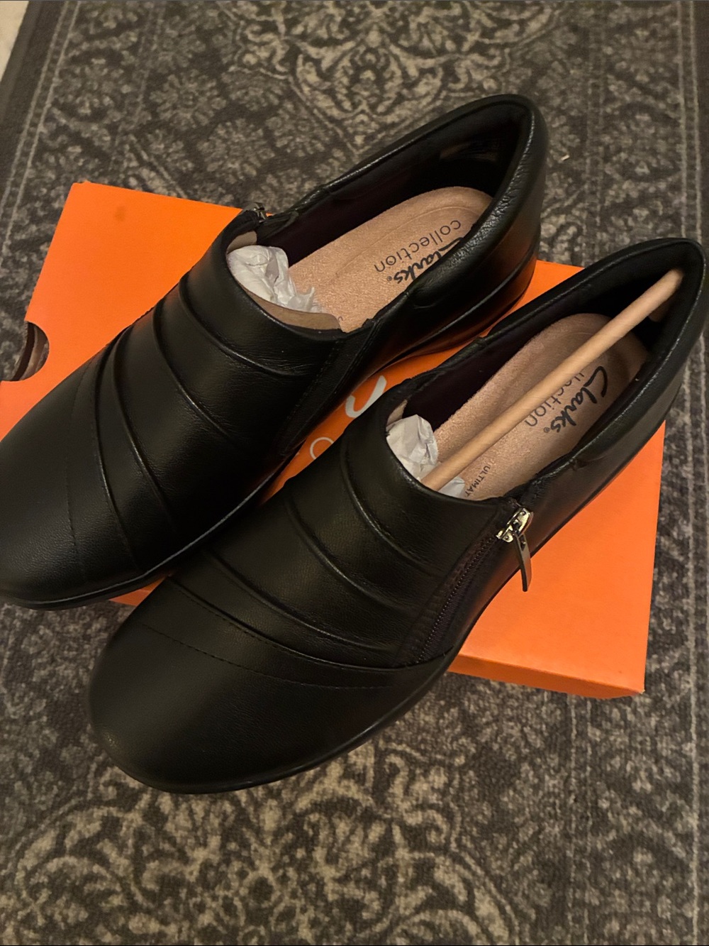 Clarks Black Women’s Slip-On Loafers with Side Zip